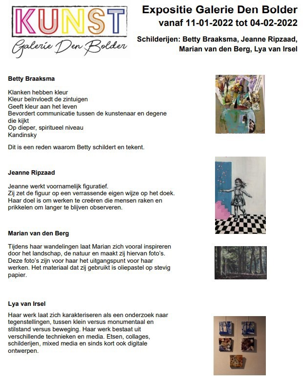 poster_januari_jpg Expositie Betty, Jeanne, Marian en Lya - Den Bolder